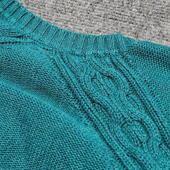 LL Bean Cotton Sweater XL Teal Green Cable Knit Pullover Crew Neck Casual Preppy - Picture 10 of 12